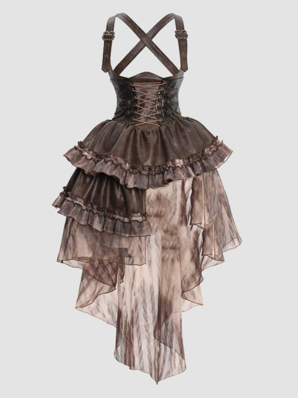 WLS Steampunk Maillard Irregular Line Trailing Dress