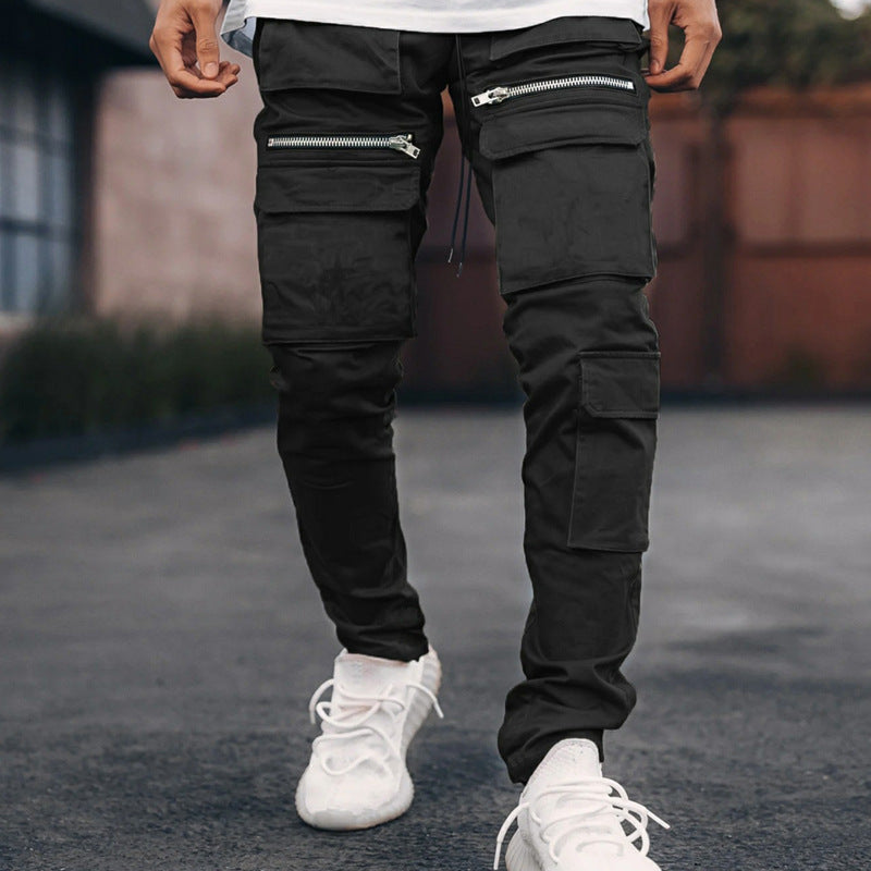 WLS Multi-pocket Zipper Slim Fit Cargo Casual Pants – We Love Street