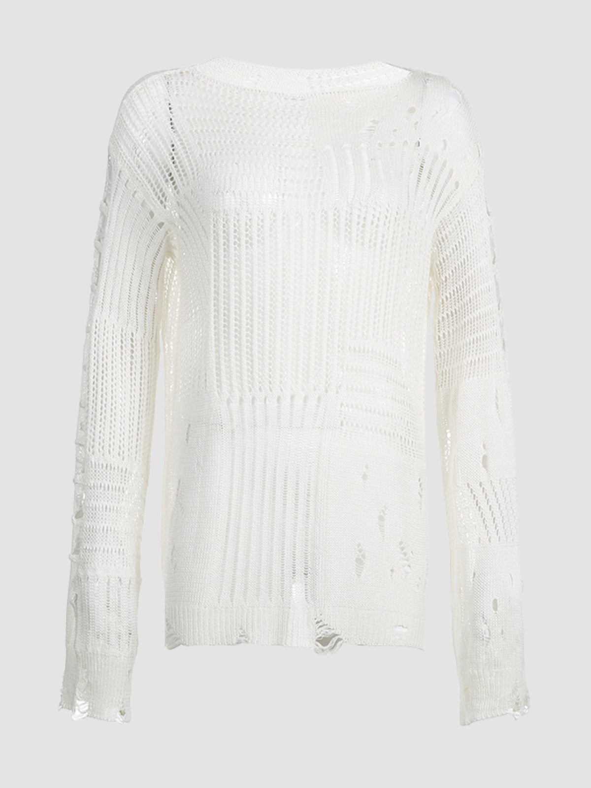 WLS Hollow Woolen Round Neck Long-Sleeved Top