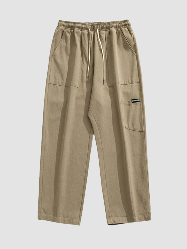 WLS Retro Japanese Straight Textured Splicing Trousers