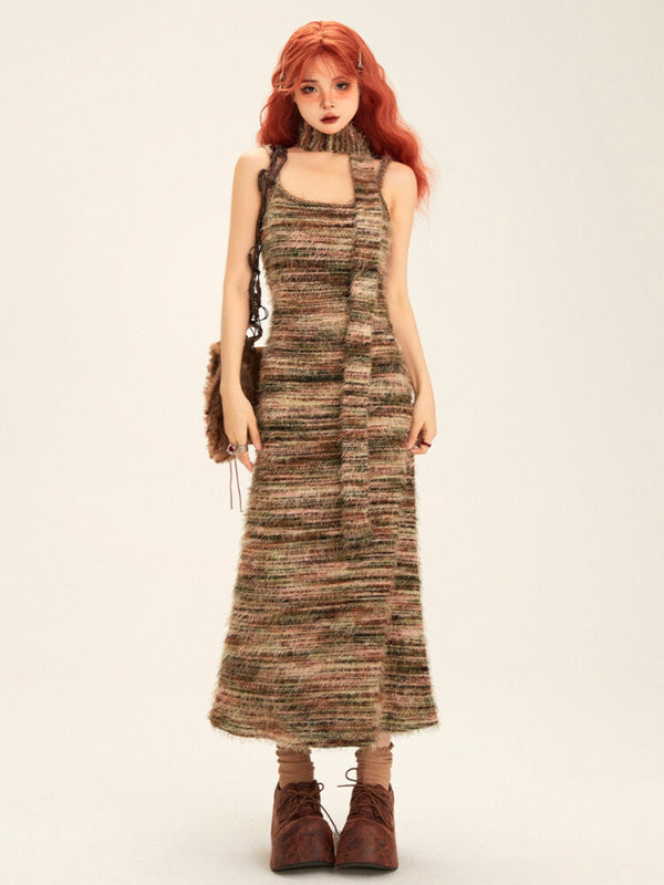 WLS Contrast Color Knitted Long Dress
