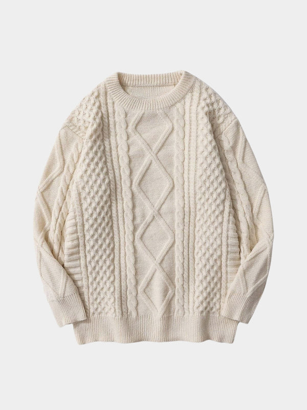 We Love Street Solid Color Woven Pattern Knit Sweater
