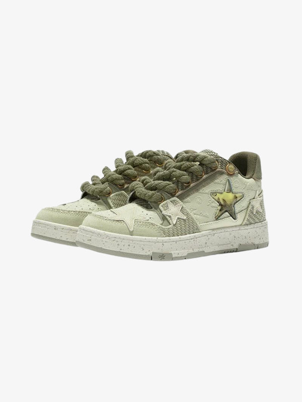 WLS Starry Glide Breathable Green Tea Retro Star Sneakers