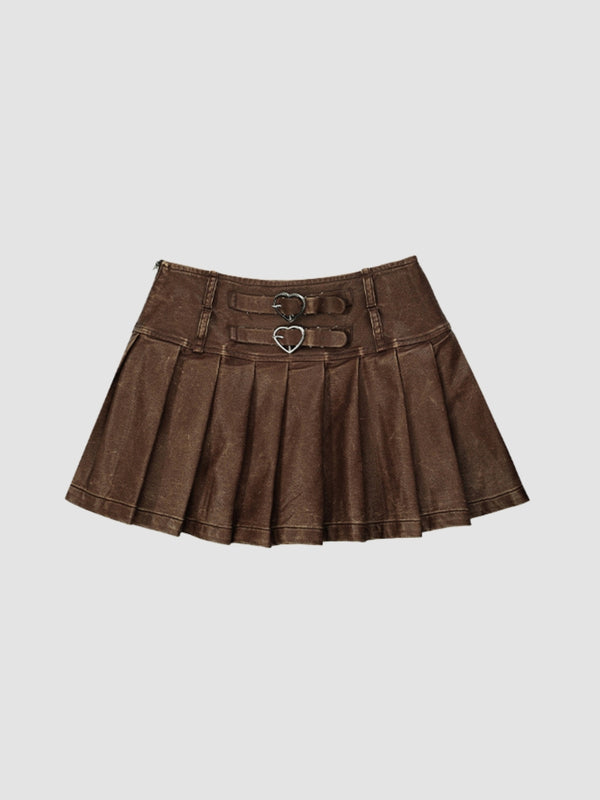WLS Short High Waist Pleated Leather Skirt