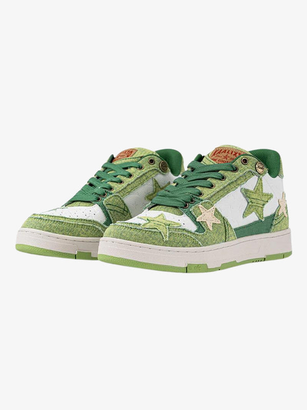 WLS Starry Glide Patchwork Avocado Green Star Skate Shoes