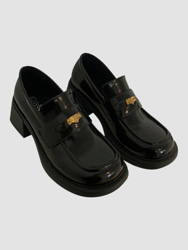 WLS French Retro Leather Women Loafers Shoes
