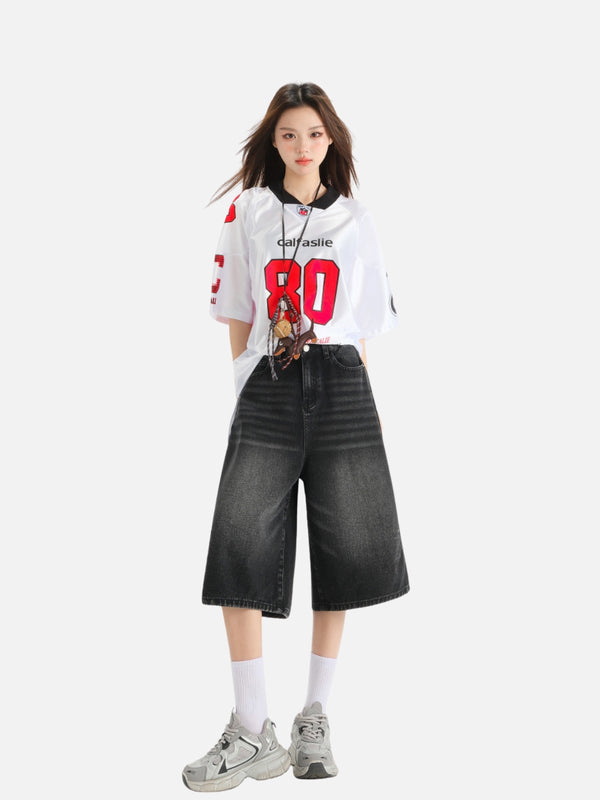 Retro Pleated Wide-Leg Denim Pants