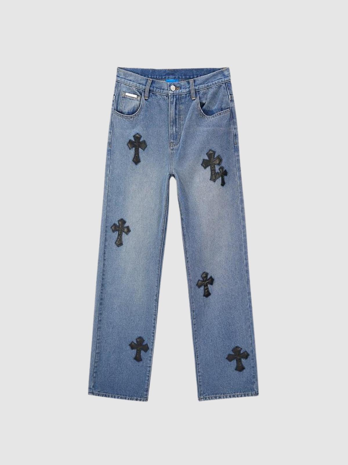We Love Street Retro Gothic Cross Pastel Trousers Loose Jeans