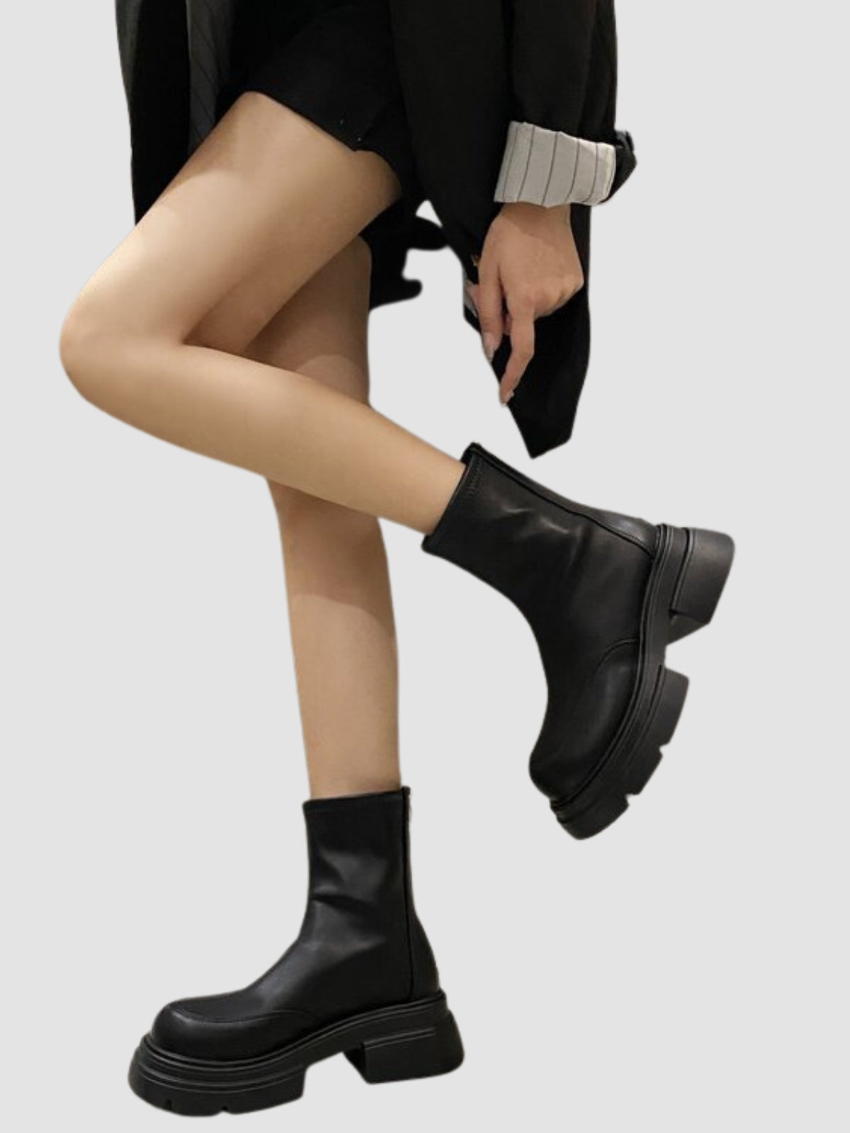 WLS Black Thick Soled Chic Slim Boots