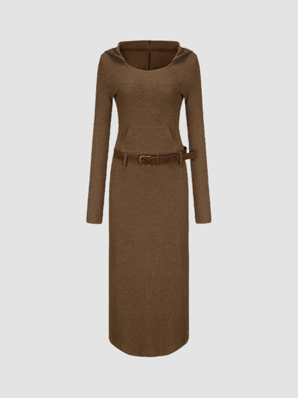 WLS Knitted Hooded Long Sleeve Dress