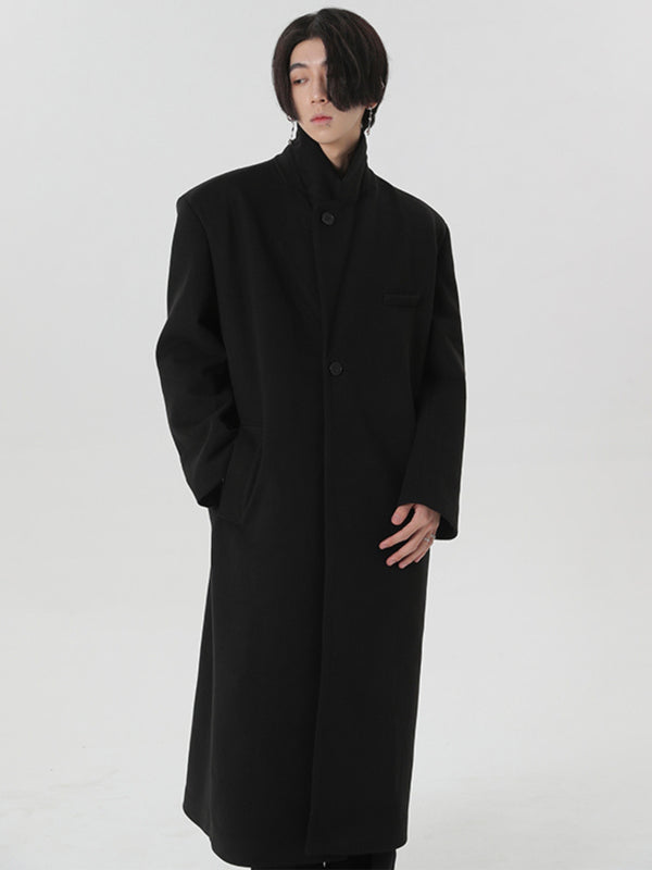 WLS Cashmere Woolen Black Overcoat