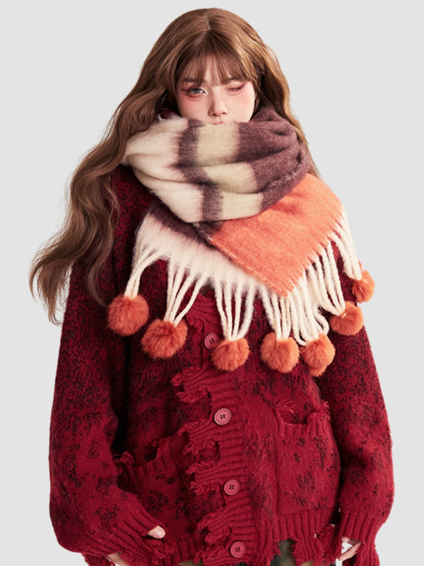 WLS Colorful Striped Fur Ball Soft Scarf