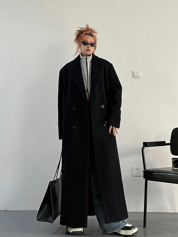 WLS Hepburn Black Loose Woolen Furry Coat