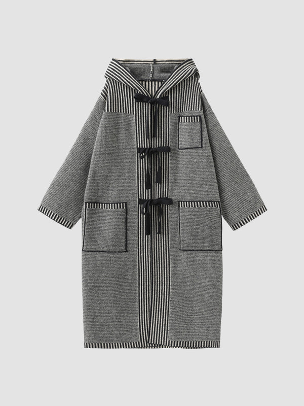 WLS Long Gray Knitted Hooded Cardigan Coat
