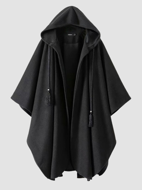 WLS Dark Hooded Long Cape Woolen Coat