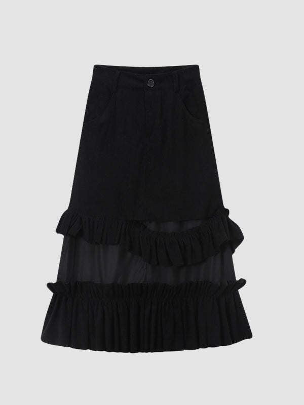 WLS Black Corduroy Mid Length Skirt