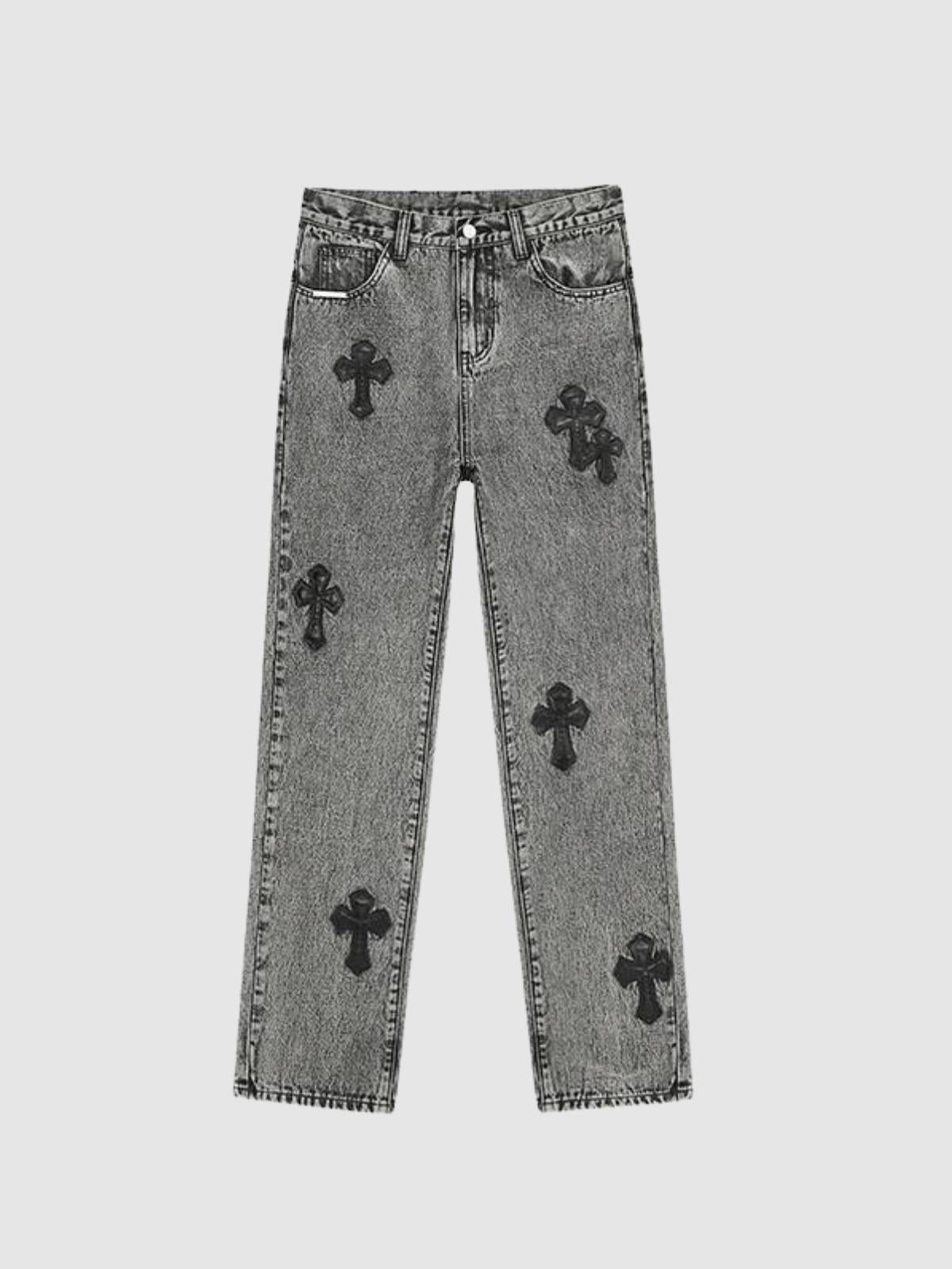 We Love Street Retro Gothic Cross Pastel Trousers Loose Jeans