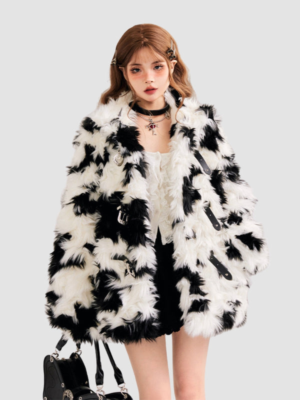 WLS Black & White Plush Fur Coat