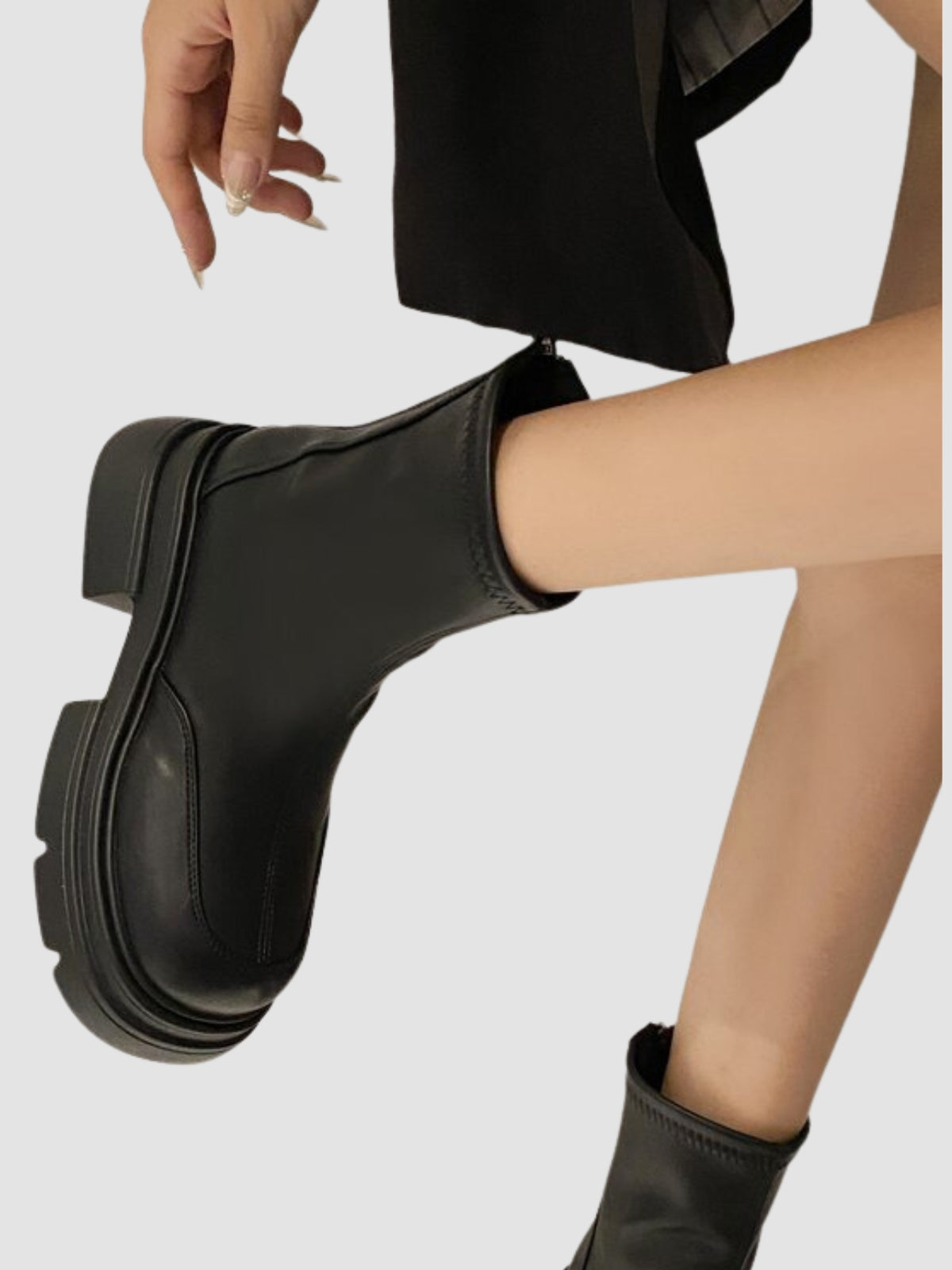 WLS Black Thick Soled Chic Slim Boots