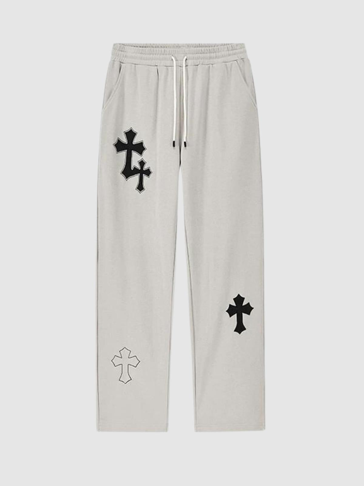 We Love Street Cross Embroidered Casual Pants Loose Sweatpants