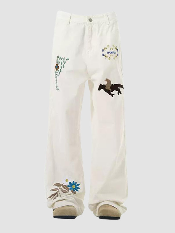 WLS Embroidered American Straight Leg Loose Pants
