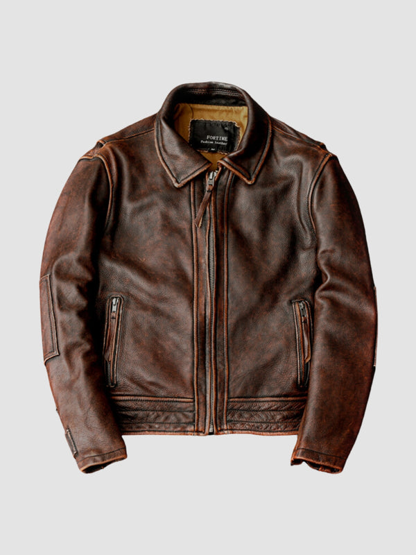 WLS Retro Stone-Washed Leather Jacket