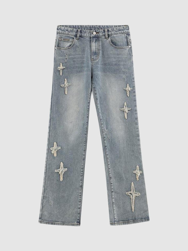 We Love Street Patched Cross Star Cut Jeans