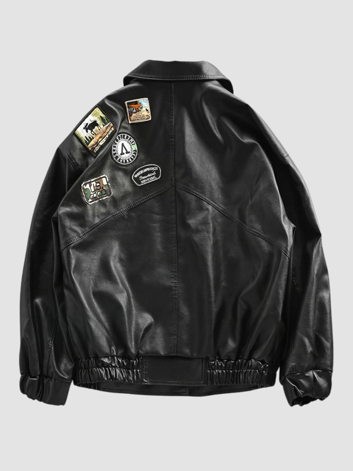 WLS Retro Loose Motorcycle Suit Embroidered Leather Jacket