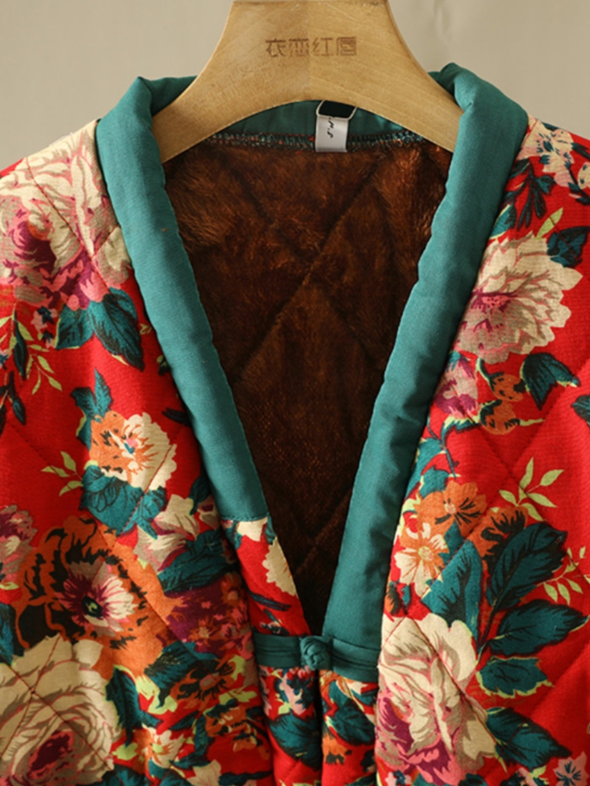 WLS Large Flowered Thickened Cotton Buckle Cardigan