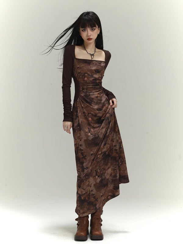 WLS Original Chinese Style Maillard Long-Sleeved Dress