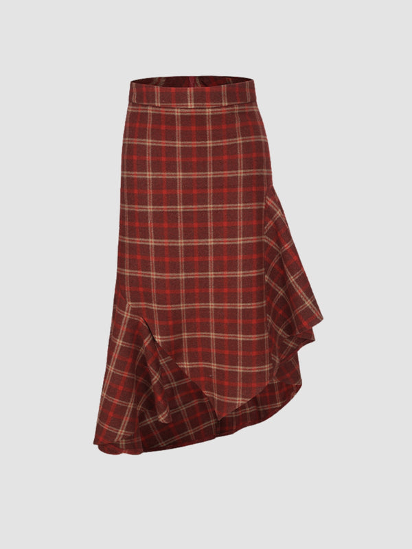 WLS Red Plaid Irregular Skirt