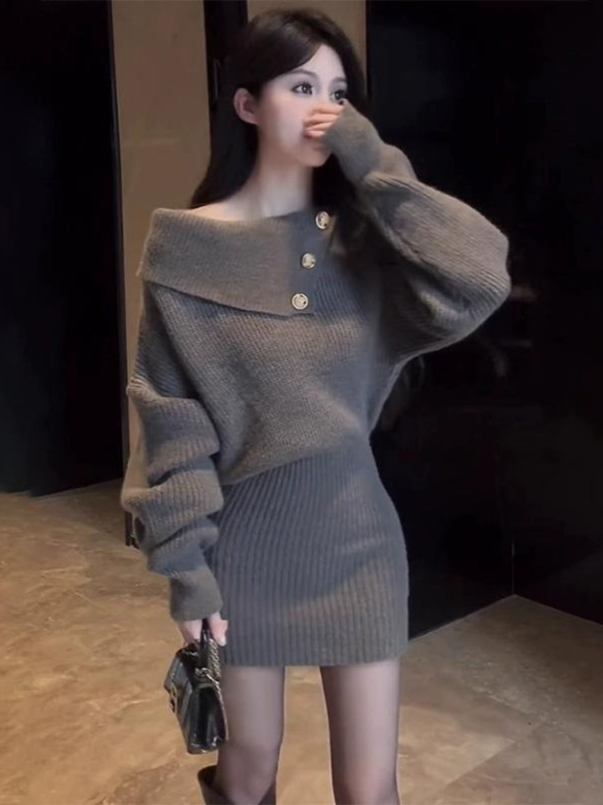 WLS Retro Knitted Sweater Short Skirt