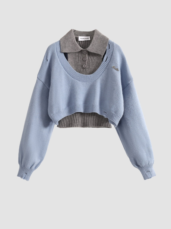 WLS Short Ripped Two-piece Sweater Top