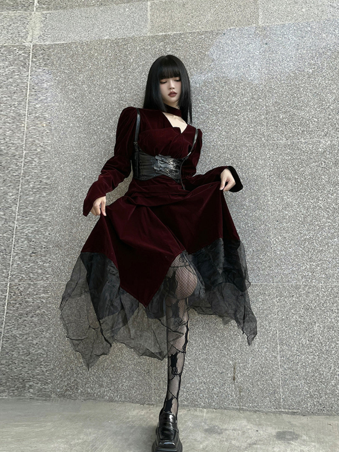red velvet dress gothic Victorian Vampire Gothic Red/black Velvet Gown Medium