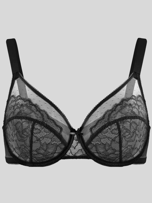 Enchante Floral Lace Unlined Comfort Non-padded Full Coverage Plus Size Underwire Bra
