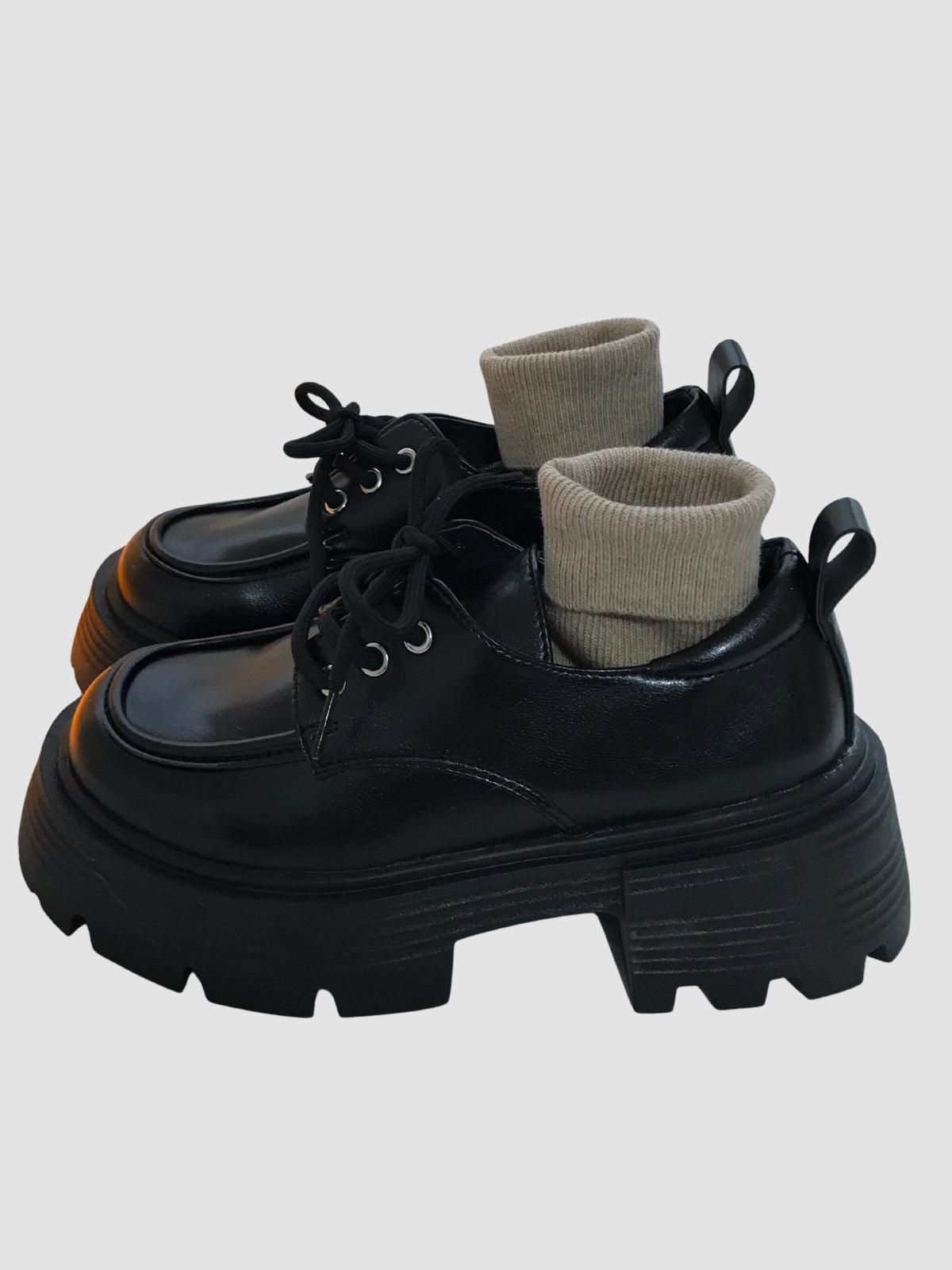 WLS Thick Soled Leather Women Retro Shoes