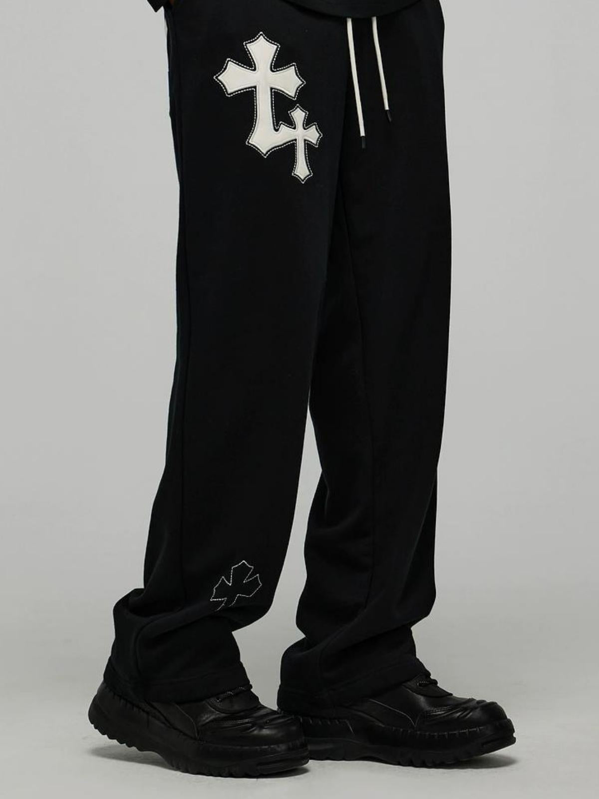 We Love Street Cross Embroidered Casual Pants Loose Sweatpants