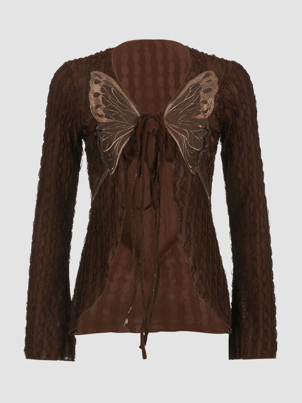 WLS Retro Vintage Butterfly Pleated Cardigan