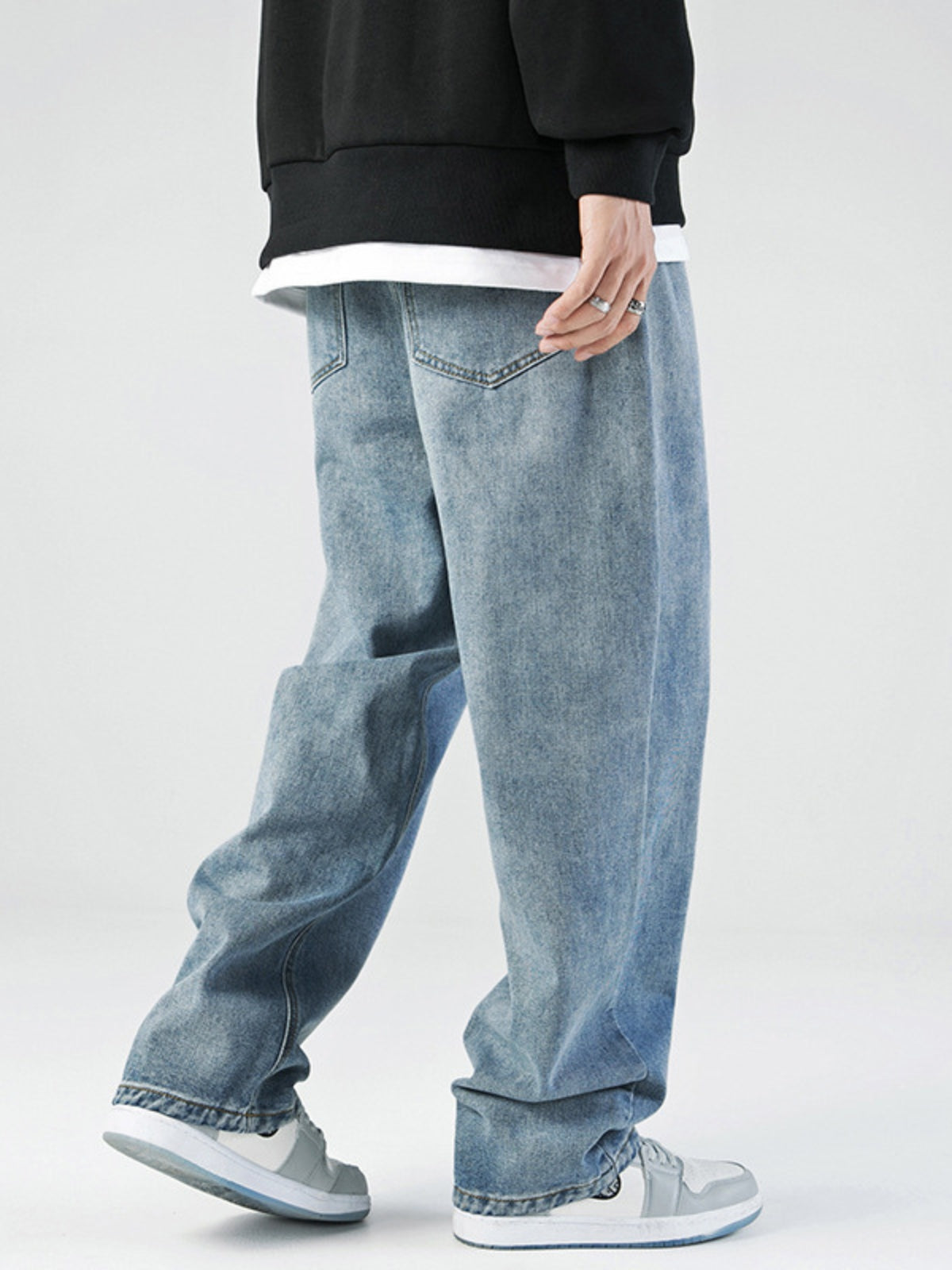 WLS Retro Japanese Washed Loose Straight Long Jeans