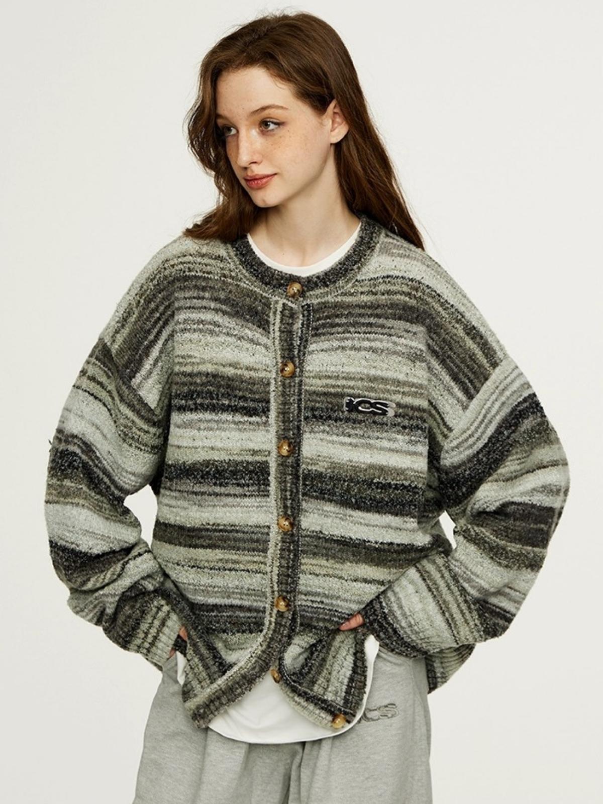 We Love Street Colorful Gradient Striped Cardigan Retro Knitted