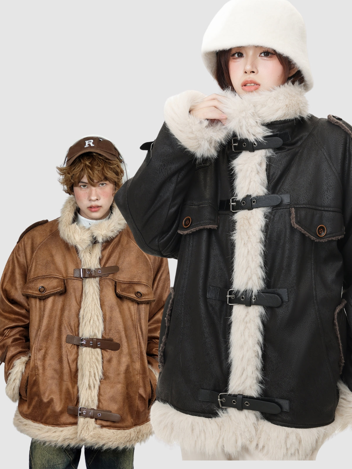 WLS Retro One-Piece Wool Winter Fur Lamp Coat