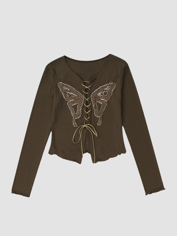 WLS Butterfly Strap Patch Long Sleeves Top