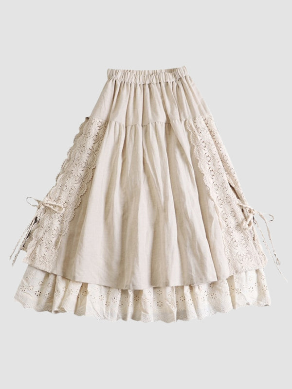 WLS Retro Japanese Lace-Up Elastic Skirt