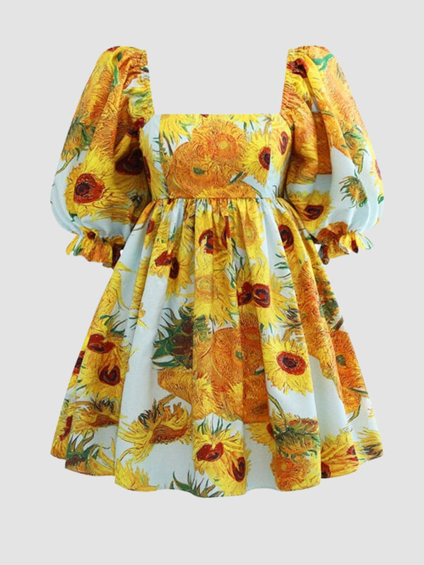 Van Gogh Sunflowers Puffy mini dress