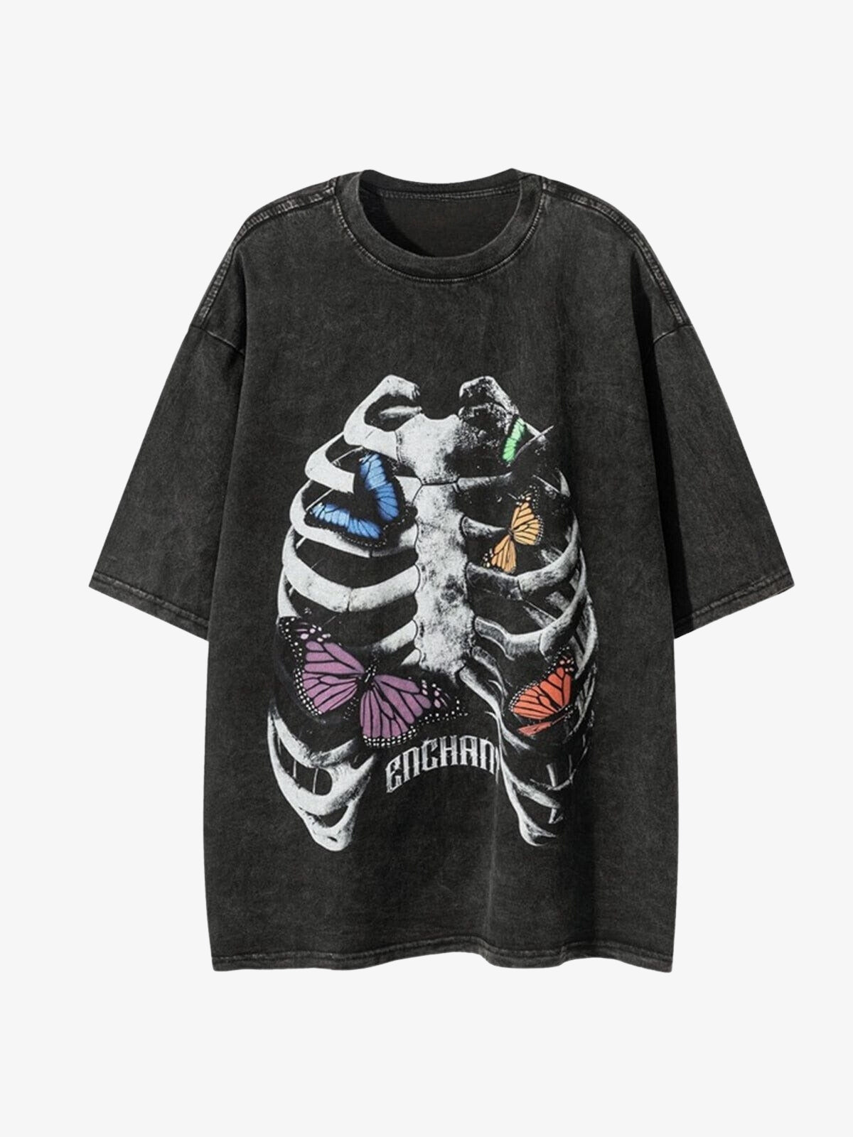WLS Vintage Washed  Butterfly Skull Tee