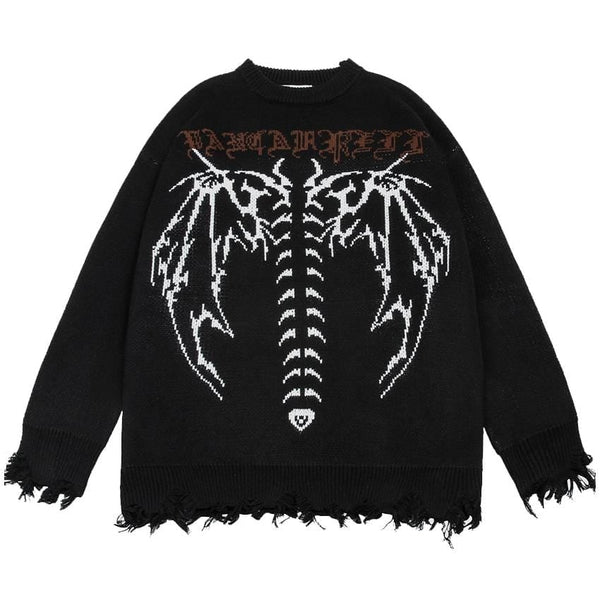 WLS Dark Ripped Skeleton Letters Print Oversized Sweater