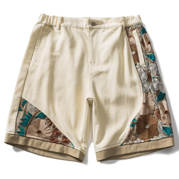 WLS Embroidered Floral Patchwork Shorts