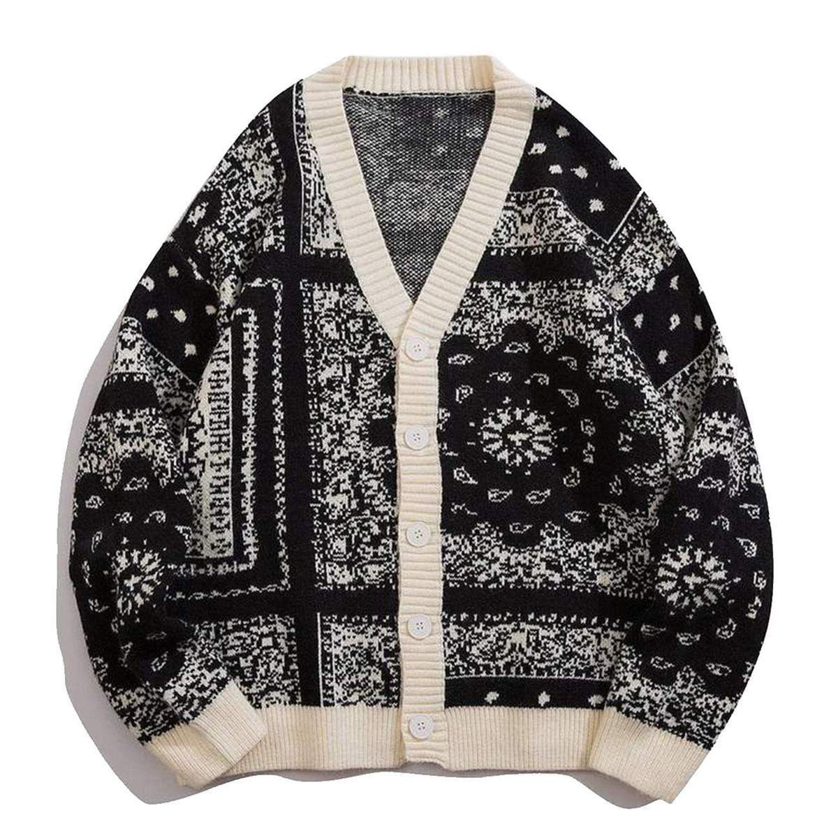 WLS Embroidered Vintage Pattern Buttons Closure Cardigan Sweater