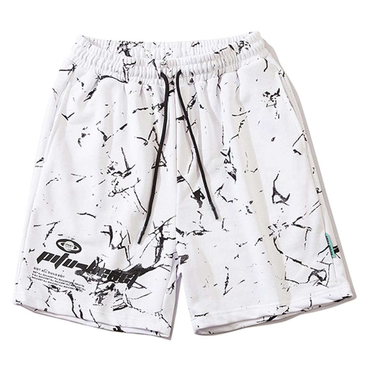 WLS Ink Letter Printed Saturn Sports Soft Cotton Shorts