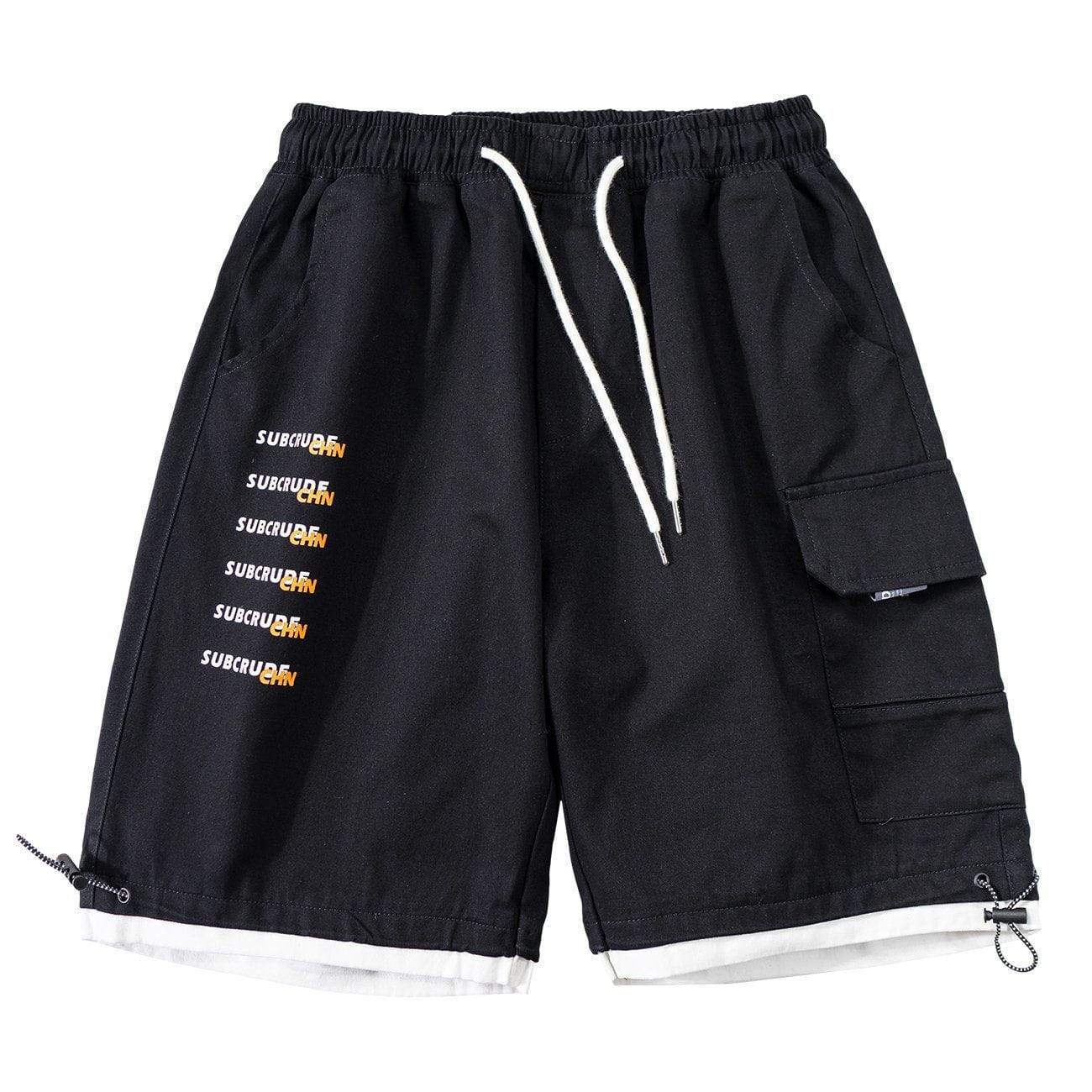 WLS Letter Prints Fake Two Pieces Cargo Shorts
